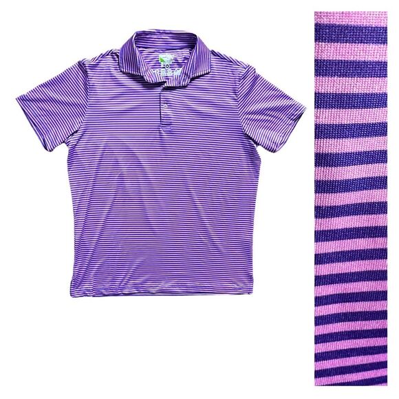 Tailor Byrd Performance Golf Polo Short Sleeve Pink Purple Striped Men's size M - Picture 1 of 8